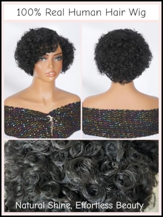 100% Human Hair Short Curly Pixie Cut Glueless Wig for Women Wear and Go main image 6
